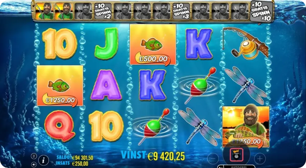 Big Bass Bonanza Fisherman Wild-symbol samlar kassavärden i bonusrundan